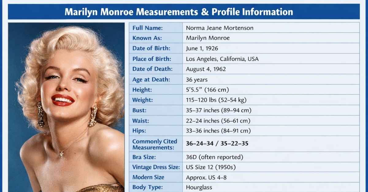Marilyn Monroe Measurements